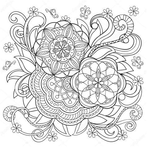 recznie rysowane monochromatycznego druku doodle kwiaty  mandale na