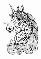 Unicorn Coloring Pages Carousel Tattoo Adult Printable Books Curly Mane Shell Elements Marine Flower Unicorns Mythical Mystical Colouring Zentangle Fantasy sketch template