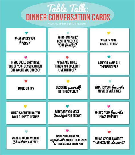 printable set  table talk dinner conversation cards
