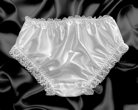 Weißer Satin Rüschen Spitze Trim Sissy Höschen Knicker Unterwäsche