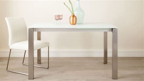 Eve Frosted Glass Extending Dining Table In White And Brushed Dining