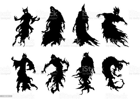 silhouette of flying evil spirit in vector style collection isolated on