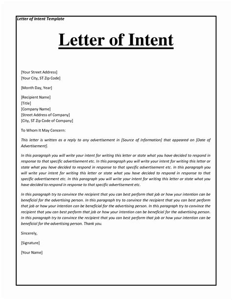 letter  intent  business collection letter template collection