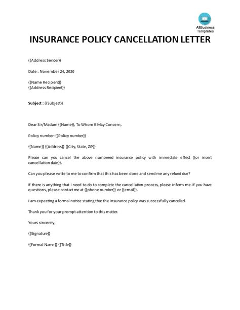 insurance contract termination letter templates