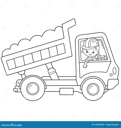 coloring page outline  cartoon lorry  dump truck construction