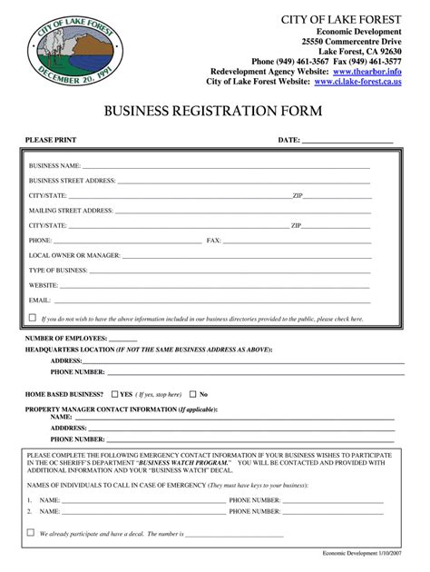business registration form  fill  printable fillable