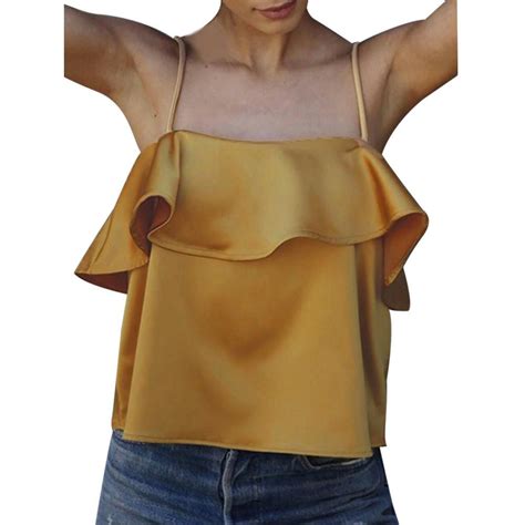 women ruffles camis 2017 summer casual sleeveless crop top vest tank