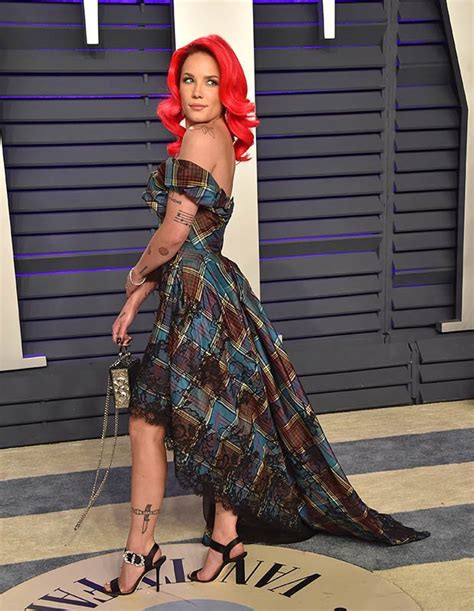 oscars 2019 halsey strips to plunging dress as she