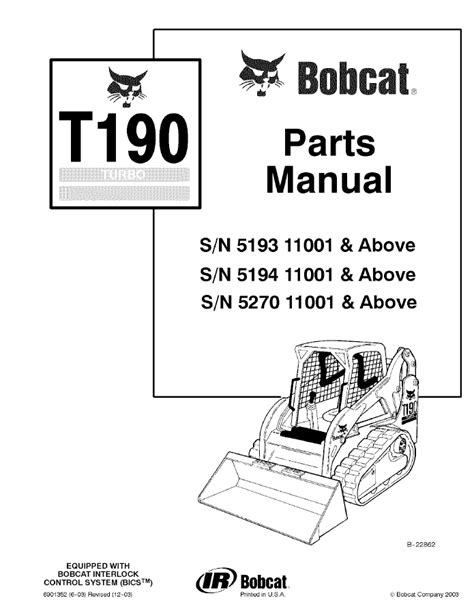 bobcat  turbo tracked skid steer loader parts manual