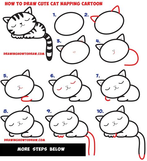 draw  supercute kawaii cartoon cat kitten napping easy step