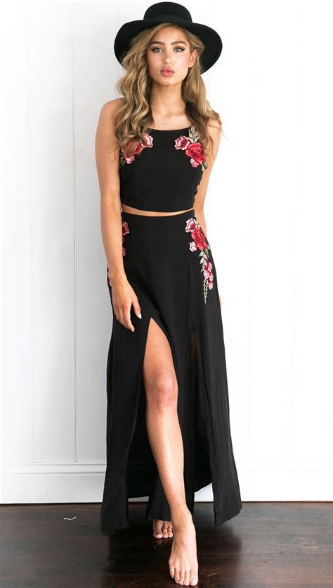 women summer fashion skirt sets spagetti straps cropped tops and split