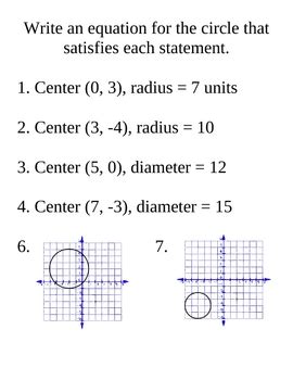equations  circles worksheet answer key promotiontablecovers