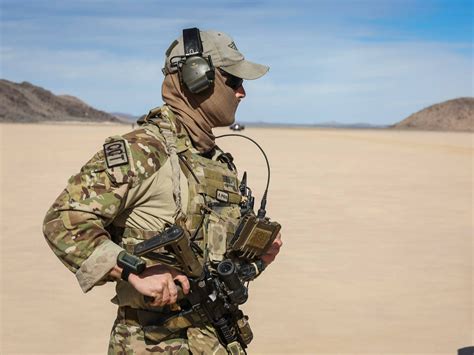 raaf combat controller conducts  airfield survey   dry lake bed  nevada