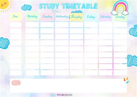 study timetable template  students  printable shining brains