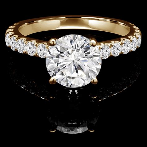 cut diamond multi stone  prong engagement ring   diamond accents  yellow gold