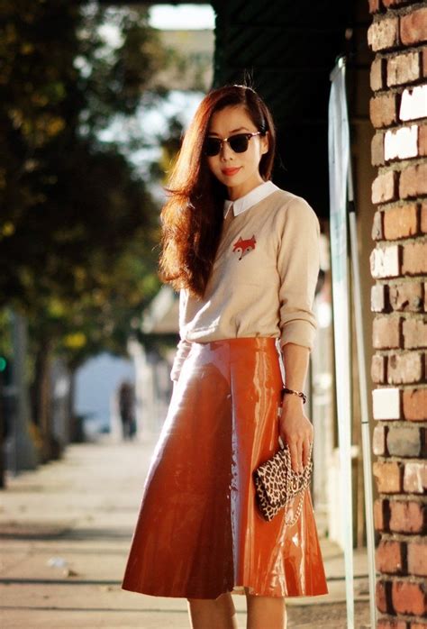 pumpkin spice collar sweater and patent skirt hallie daily