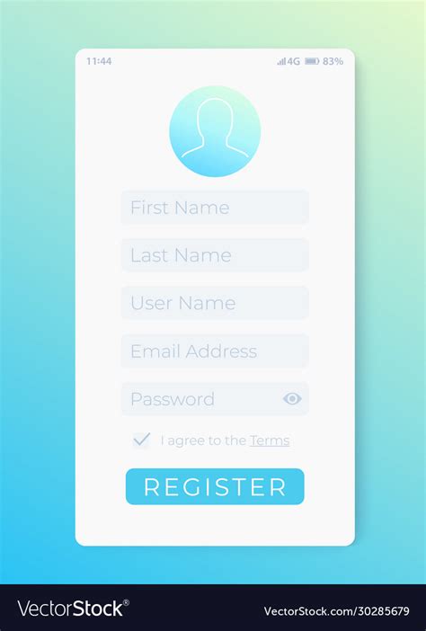 register form mobile interface design royalty  vector