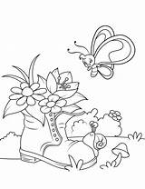 Coloring Pages Flowers Kleurplaat Shoe Lente Butterfly Tuin Snail Vlinder Sommerfugl Spring Shoes Old Bilde Vår Printable Hagen Fargelegge Garden sketch template