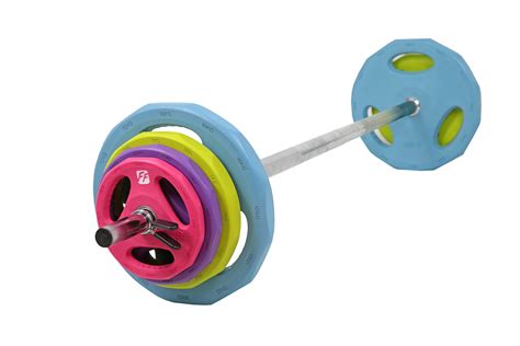 functionalfitness body pump set chrome bar  coloured rubber discs   kg   kg