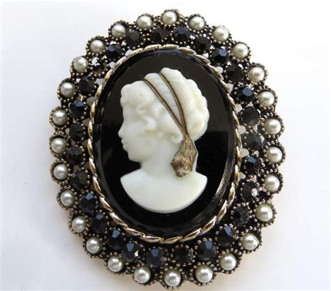 Vintage Cameo Brooch Milk Glass Cameo Pin Large And Dramatic Etsy