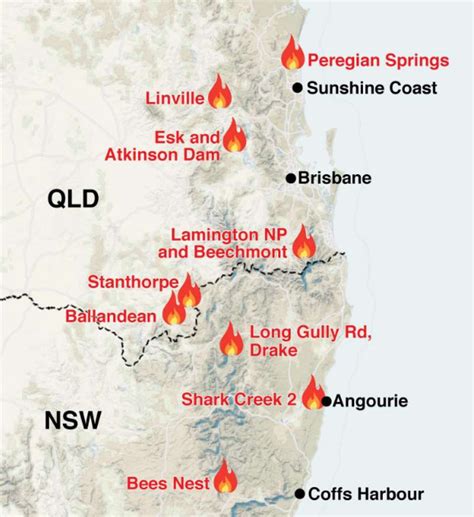 qld bushfires map reveals worst hit places   fires    advertiser