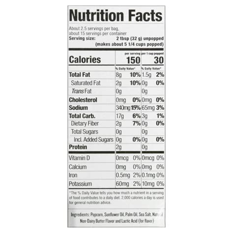 skinny pop microwave popcorn nutrition facts