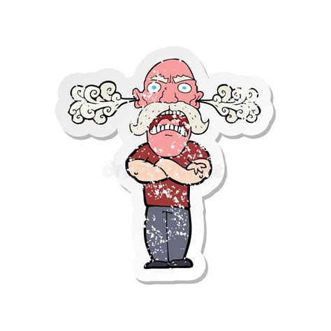 creative retro distressed sticker   cartoon furious man  red