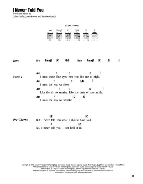 i never told you sheet music by colbie caillat lyrics