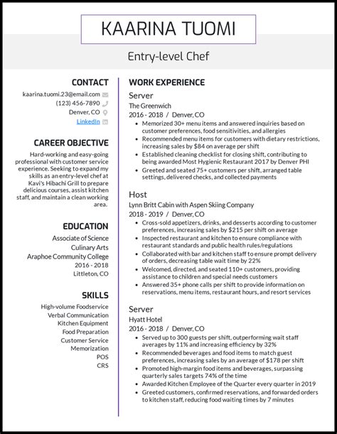 chef resume examples    hired