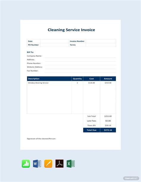 cleaning service invoice template google docs google sheets excel