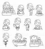 Routine Rutina Rutinas Diaria Higiene Habitos Coloring Saludables Bambini Rotina Saludable Diárias sketch template