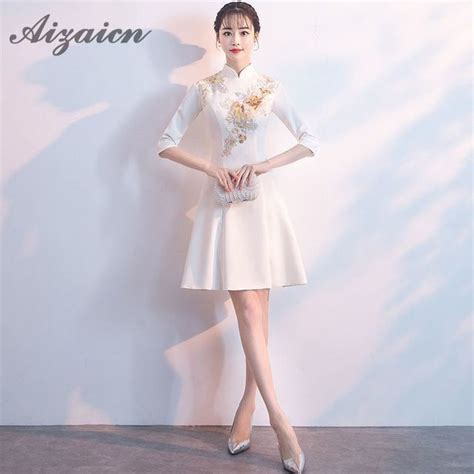 summer white modern chinese traditional women dress mini cheongsam sexy