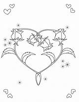 Coloring Hearts Roses Pages Heart Valentines Shape Color Printable sketch template