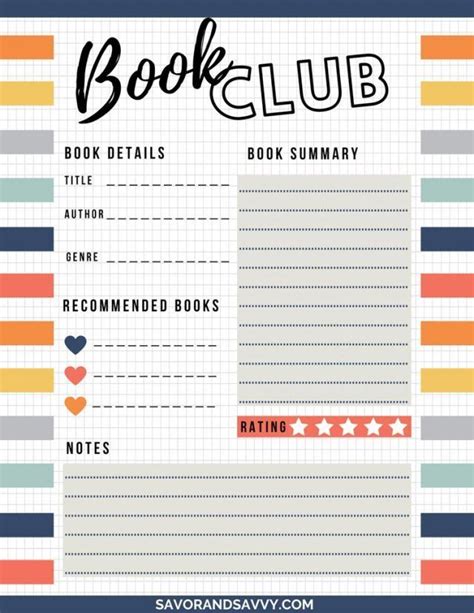 book club sign  sheet  colorful stripes