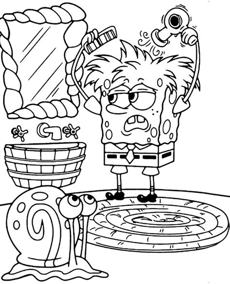 funny spongebob and gary coloring page