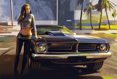 girls cars hd wallpaper background image  id