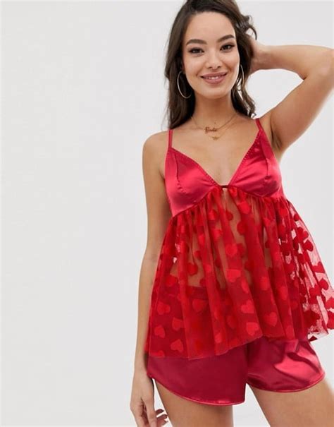 asos satin heart set  red lingerie popsugar fashion photo