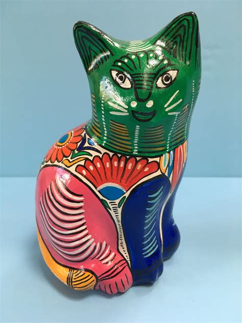 colorful mexican ceramic cats   tall   wide etsy