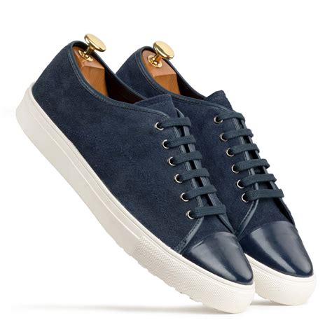 blue  top leather sneakers