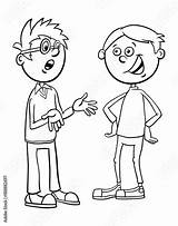 Coloring Talking Cartoon Boys Kid Friends Characters Clip Vector sketch template