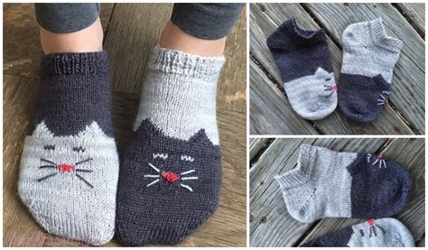 Knit Ying Yang Kitty Cat Ankle Sock Free Knitting Pattern