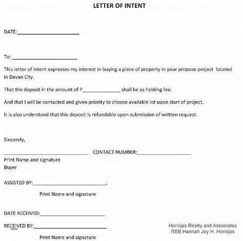 letter  intent  sell house template collection letter template