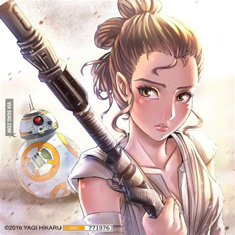 Rey And Bb 8 From Star Wars The Force Awakens In Anime