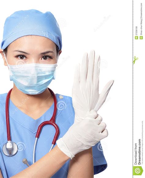 Woman Doctor Wearing Medical Gloves Royalty Free Stock