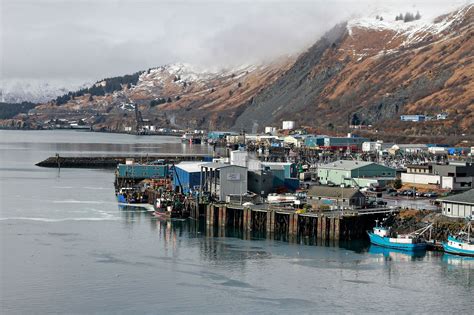 kodiak city    dock   trident cannery  mountain