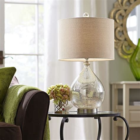 mercury glass lamp   champagne colored shade  worthy