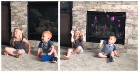 brother and sister had hilarious reactions to gender reveal