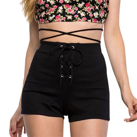 Fashion Lace Up Shorts Women Autumn Summer New Sexy Solid Black Style
