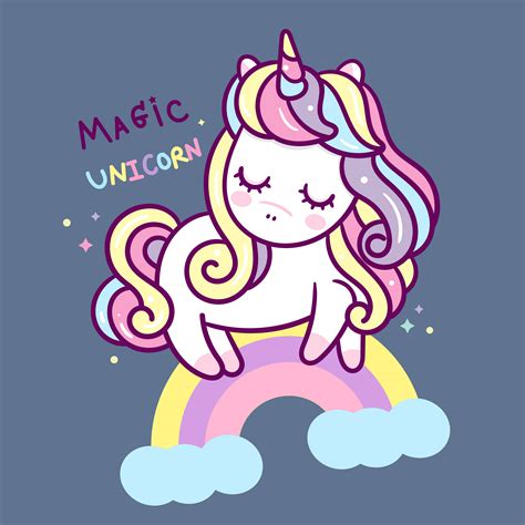 cute unicorn cartoon sleeping  rainbow  vector art  vecteezy