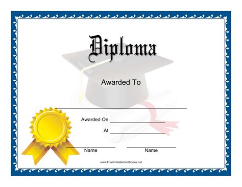 diploma certificate template blue frame  printable